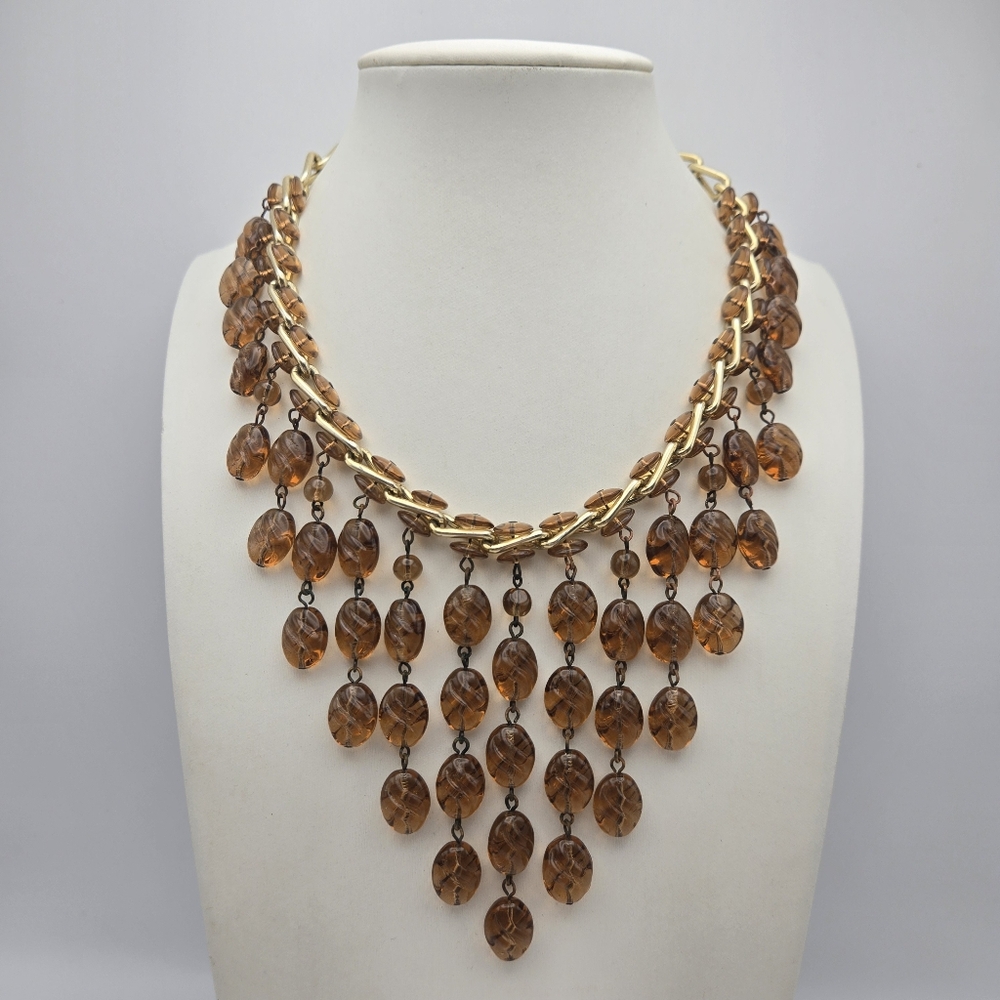 Western Germany Glass Dangle Choker Necklace Statement 50s 60s Waterfall Vintage
